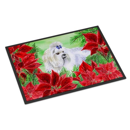 Carolines Treasures Maltese Poinsettas Indoor or Outdoor Mat, 18 x 27 in. CK1299MAT